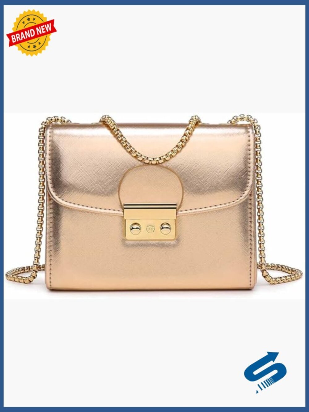 Small Double Chain Crossbody Clutch Purse - Vegan Leather Evening Bag